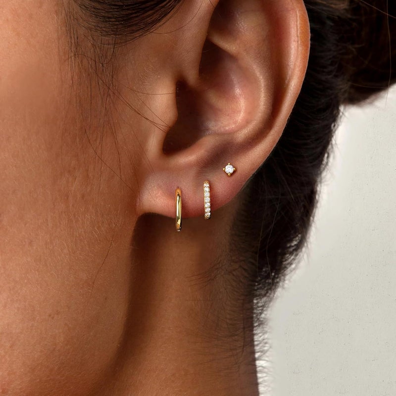 Poxtex Small Sterling Silver Huggie Hoop Earrings Set for Women, Hypoallergenic 14K Gold Plated Hoops Stacks for Multiple Piercings, Dainty Cute Mini Lightweight Cartilage Studs Trendy Jewelry Gift - Image 3